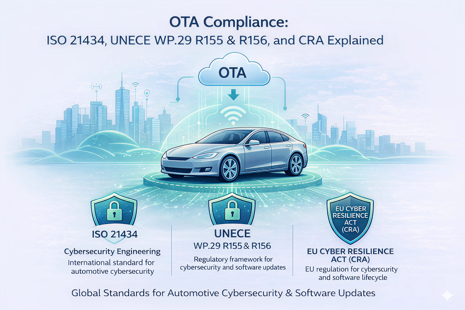 OTA Compliance: ISO 21434, UNECE WP.29 R155 & R156, and CRA Explained